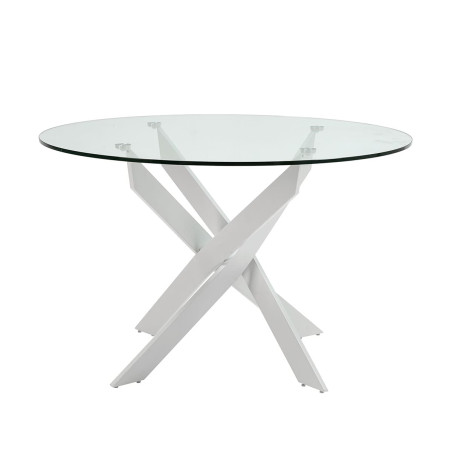Table ronde 120 cm en verre et pieds métal blanc - RITIO