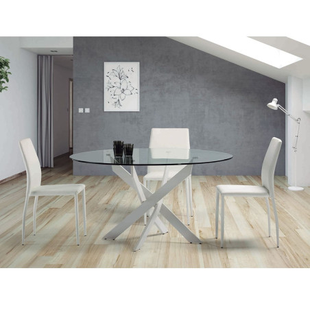 Table ronde 120 cm en verre et pieds métal blanc - RITIO
