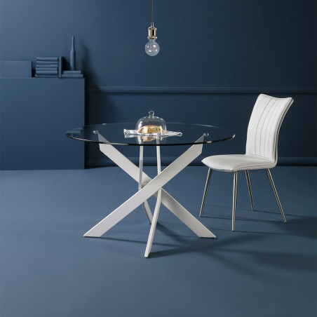 Table ronde 120 cm en verre et pieds métal blanc - RITIO
