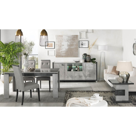 Table de repas allongeable 4 pieds gris aspect pierre - HOFIO