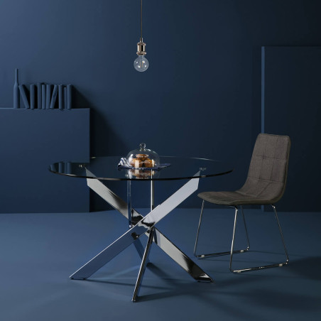Table ronde 120 cm en verre et pieds chromés - RITIO