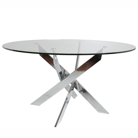 Table ronde 140 cm pieds chromés et plateau en verre - RITIO