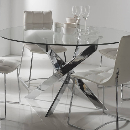 Table ronde 140 cm pieds chromés et plateau en verre - RITIO