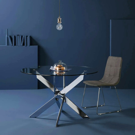 Table ronde 140 cm pieds chromés et plateau en verre - RITIO