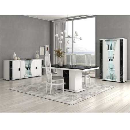 Table repas pied central blanc et aspect marbre noir - ARIA