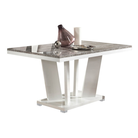 Table repas rectangulaire laquée blanc et effet bois taupe - DENIO