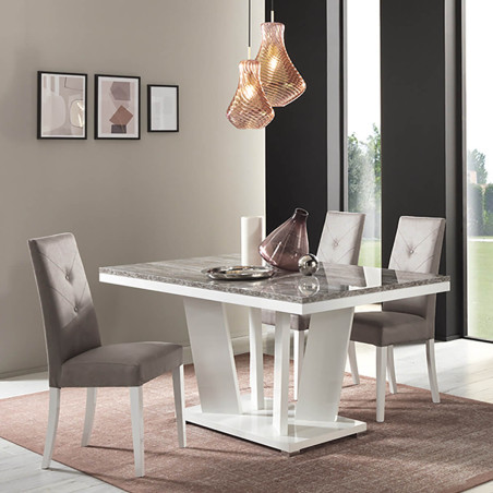 Table repas rectangulaire laquée blanc et effet bois taupe - DENIO