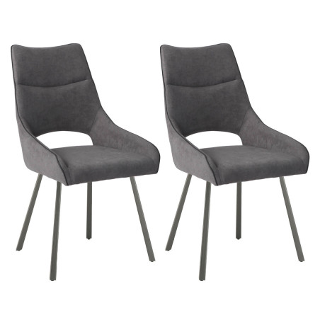 Lot de 2 chaises tissu gris anthracite pieds métal laqué gris - SILOUANOR