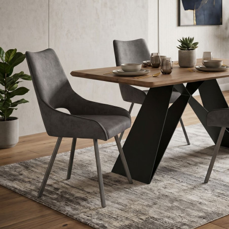 Lot de 2 chaises tissu gris anthracite pieds métal laqué gris - SILOUANOR