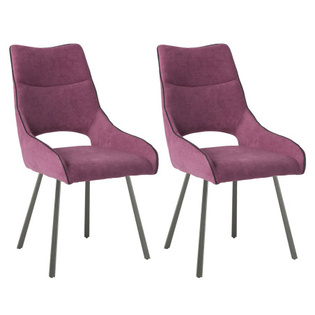 Lot de 2 chaises tissu violet pieds métal gris - SILOUANOR