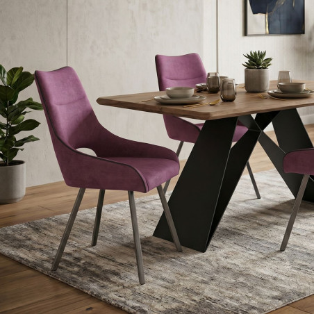 Lot de 2 chaises tissu violet pieds métal gris - SILOUANOR