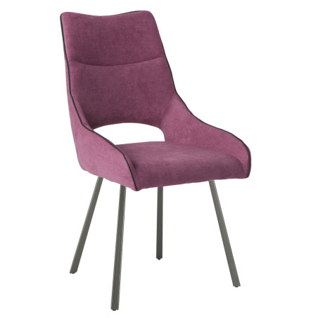 Lot de 2 chaises tissu violet pieds métal gris - SILOUANOR