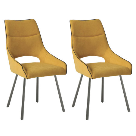 Lot de 2 chaises tissu jaune pieds métal gris - SILOUANOR