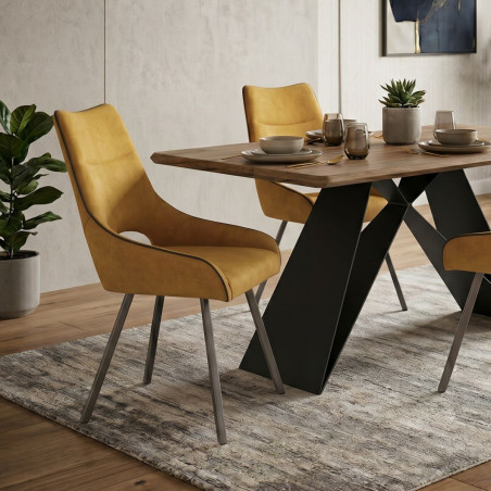 Lot de 2 chaises tissu jaune pieds métal gris - SILOUANOR