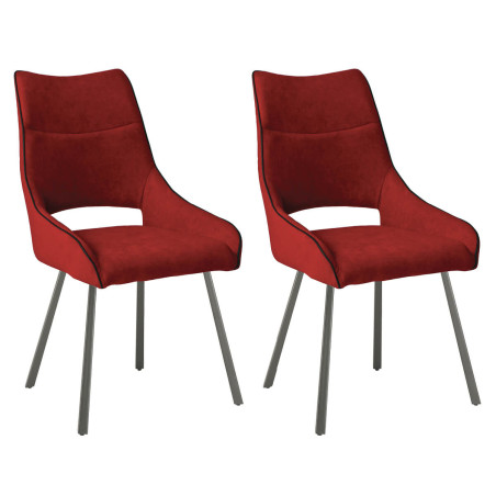 Lot de 2 chaises tissu rouge pieds métal gris - SILOUANOR