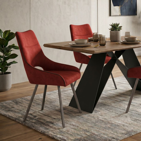 Lot de 2 chaises tissu rouge pieds métal gris - SILOUANOR