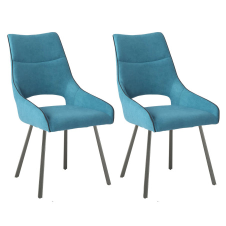 Lot de 2 chaises tissu bleu pieds métal gris - SILOUANOR