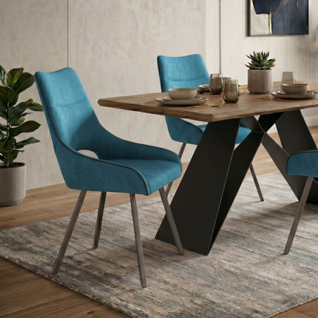 Lot de 2 chaises tissu bleu pieds métal gris - SILOUANOR