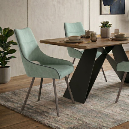 Lot de 2 chaises tissu vert d’eau pieds métal gris - SILOUANOR