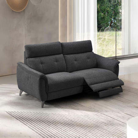 Canapé 2 places relax électrique tissu chiné gris carbone - PLYMOR