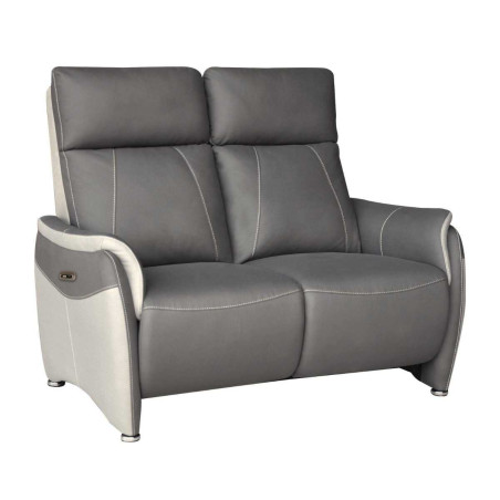 Canapé 2 places relax électrique tissu micro grain bicolore gris - SANGYOR