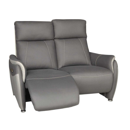 Canapé 2 places relax électrique tissu micro grain bicolore gris - SANGYOR