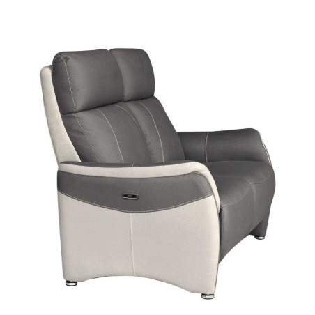 Canapé 2 places relax électrique tissu micro grain bicolore gris - SANGYOR