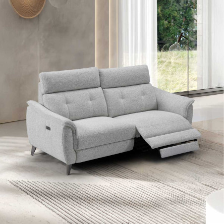 Canapé 2 places relax électrique tissu chiné gris galet - PLYMOR