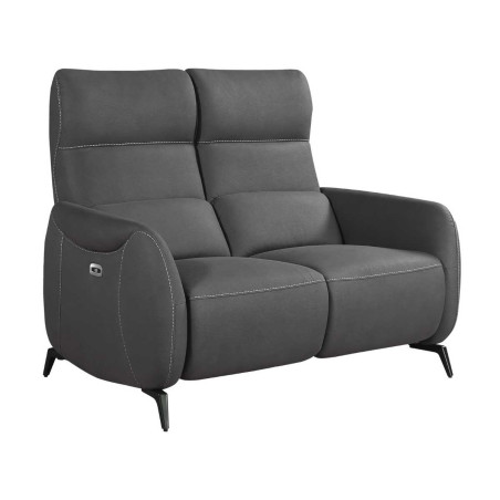 Canapé 2 places relax électrique en tissu micro peau gris foncé - SMALKOR