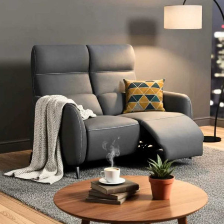 Canapé 2 places relax électrique en tissu micro peau gris foncé - SMALKOR