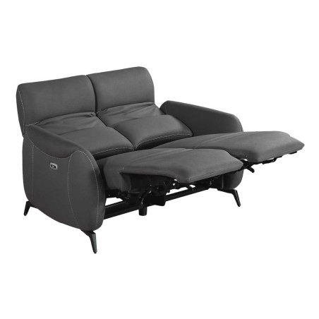 Canapé 2 places relax électrique en tissu micro peau gris foncé - SMALKOR