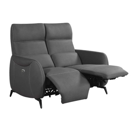 Canapé 2 places relax électrique en tissu micro peau gris foncé - SMALKOR