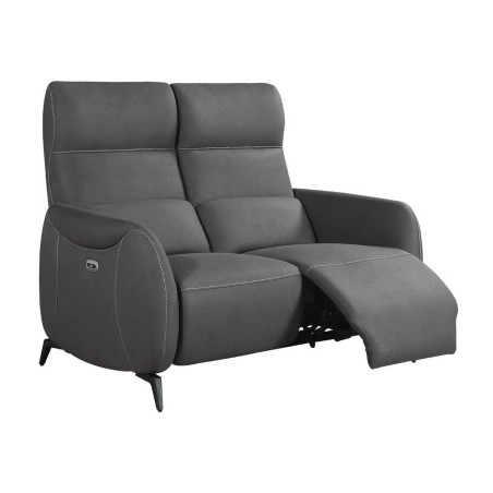 Canapé 2 places relax électrique en tissu micro peau gris foncé - SMALKOR