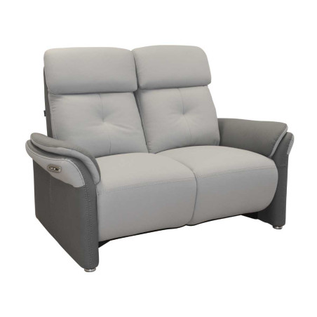 Canapé 2 places relax électrique tissu micro grain bicolore gris - DJINOR