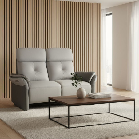 Canapé 2 places relax électrique tissu micro grain bicolore gris - DJINOR