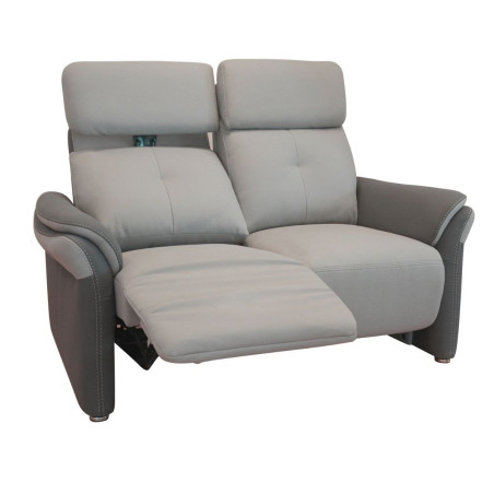 Canapé 2 places relax électrique tissu micro grain bicolore gris - DJINOR