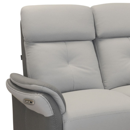Canapé 2 places relax électrique tissu micro grain bicolore gris - DJINOR