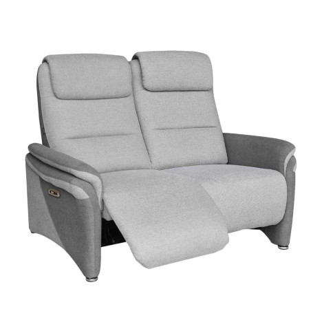 Canapé 2 places relax électrique tissu polyester bicolore gris - NADIROR