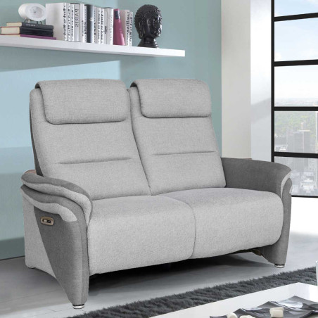 Canapé 2 places relax électrique tissu polyester bicolore gris - NADIROR