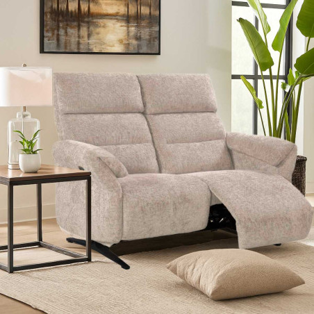 Canapé 2 places relax électrique tissu maillé beige - LAM