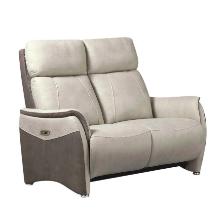 Canapé 2 places relax électrique tissu micro peau taupe et beige - SANGYOR