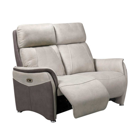 Canapé 2 places relax électrique tissu micro peau taupe et beige - SANGYOR