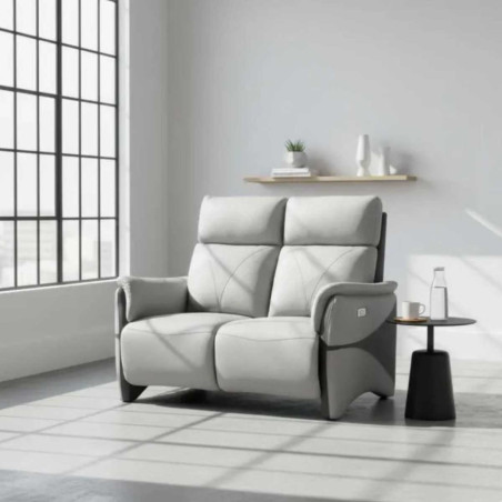 Canapé 2 places relax électrique tissu micro peau bicolore gris - SYMPHONOR