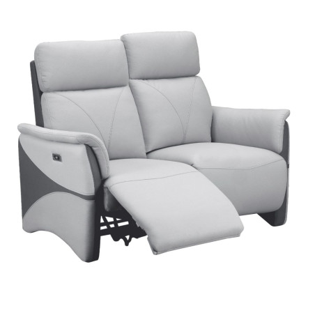 Canapé 2 places relax électrique tissu micro peau bicolore gris - SYMPHONOR