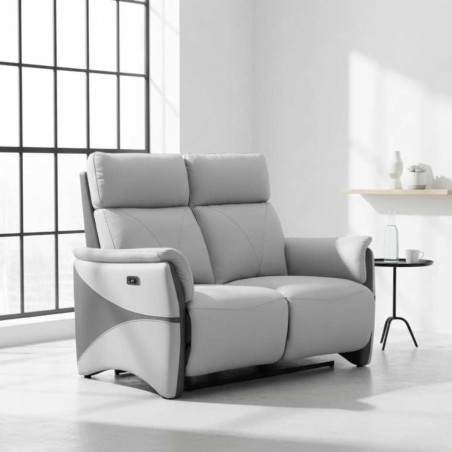 Canapé 2 places relax électrique tissu micro peau bicolore gris - SYMPHONOR
