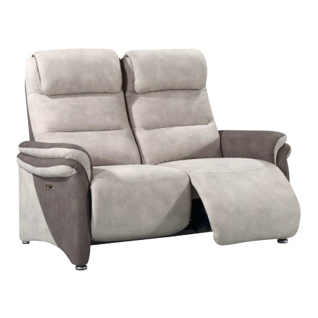 Canapé 2 places relax électrique tissu micro peau brun et mastic - NADIROR