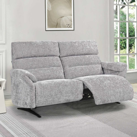 Canapé 3 places relax électrique tissu velours gris - LAM
