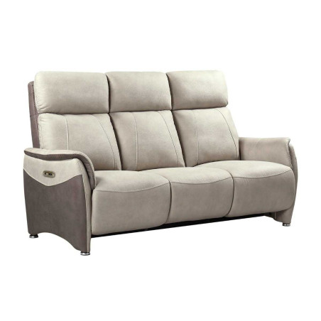 Canapé 3 places relax électrique bicolore beige tablette centrale - SANGYOR