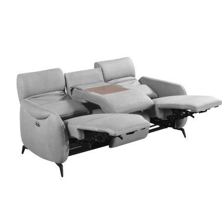 Canapé 3 places relax électrique gris clair tablette centrale - SMALKOR