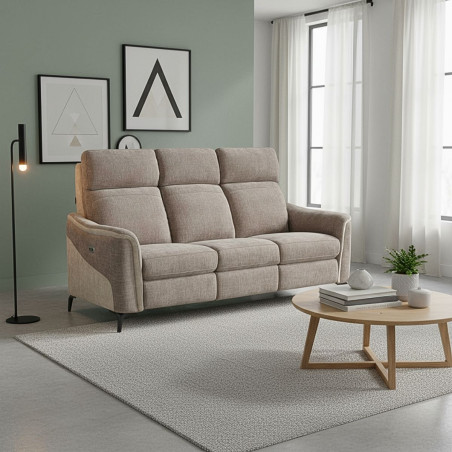 Canapé 3 places relax électrique bicolore beige et tablette - SOLLYSOR